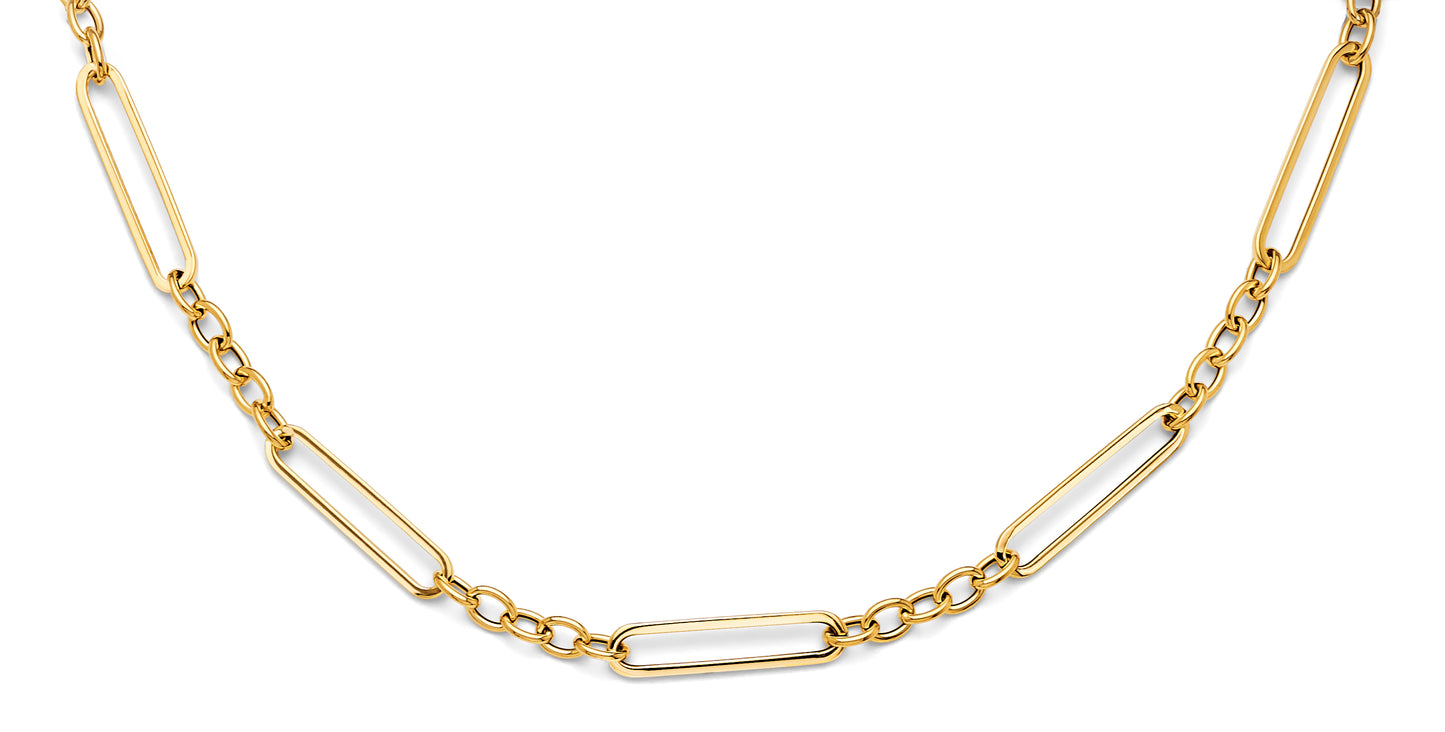 14K Gold Hollow Paperclip + Oval Link Necklace – 18"