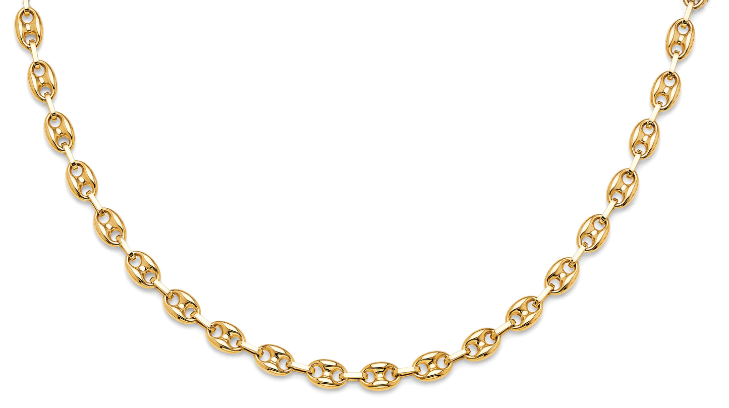 14K Gold Puffed Mariner Necklace – 18" Solid Yellow Gold Chain