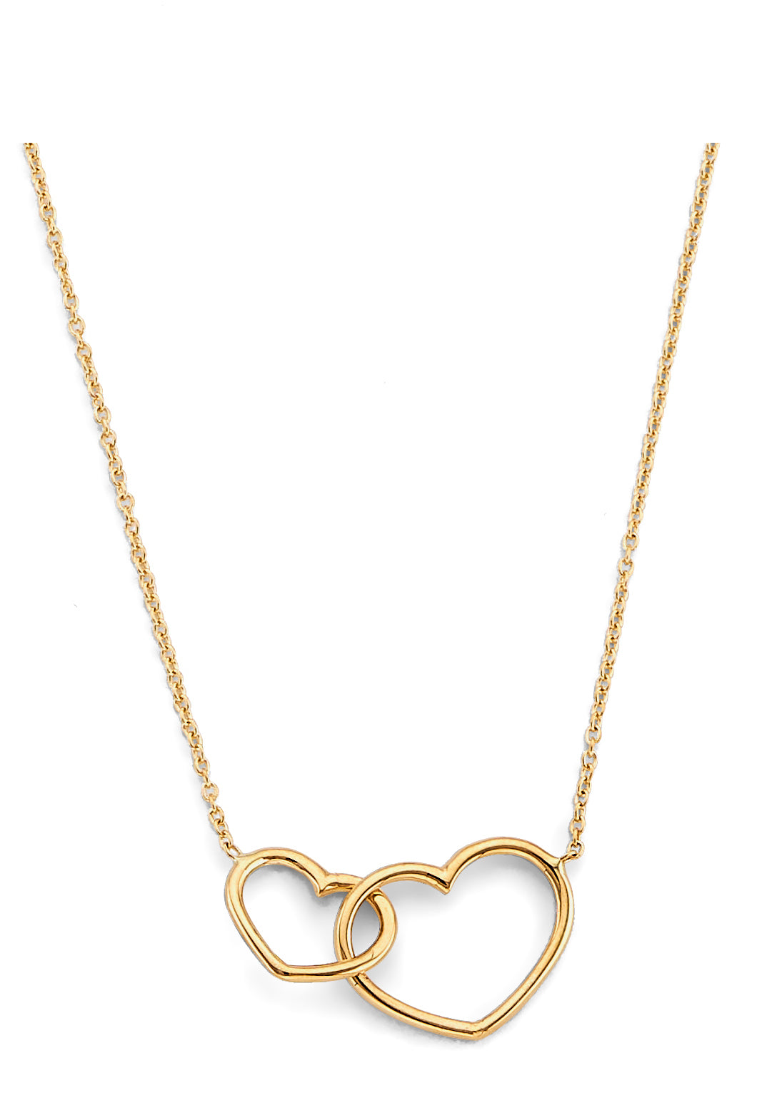 14K Gold Double Heart Necklace – Together Forever Pendant, 18 Inch Real Gold Chain