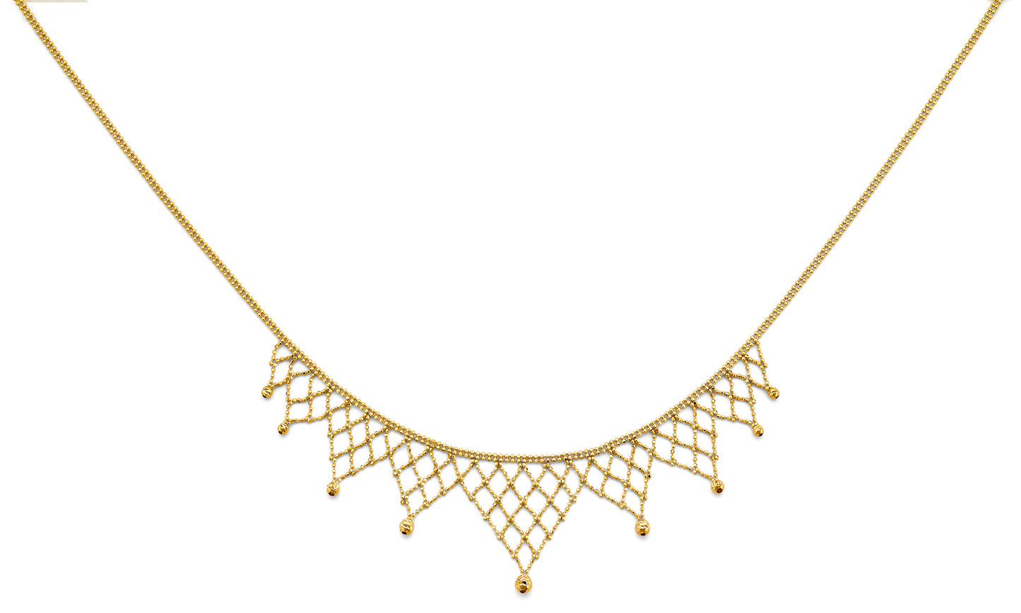 14K Gold Beaded Necklace – Statement Choker with Dangle Beads