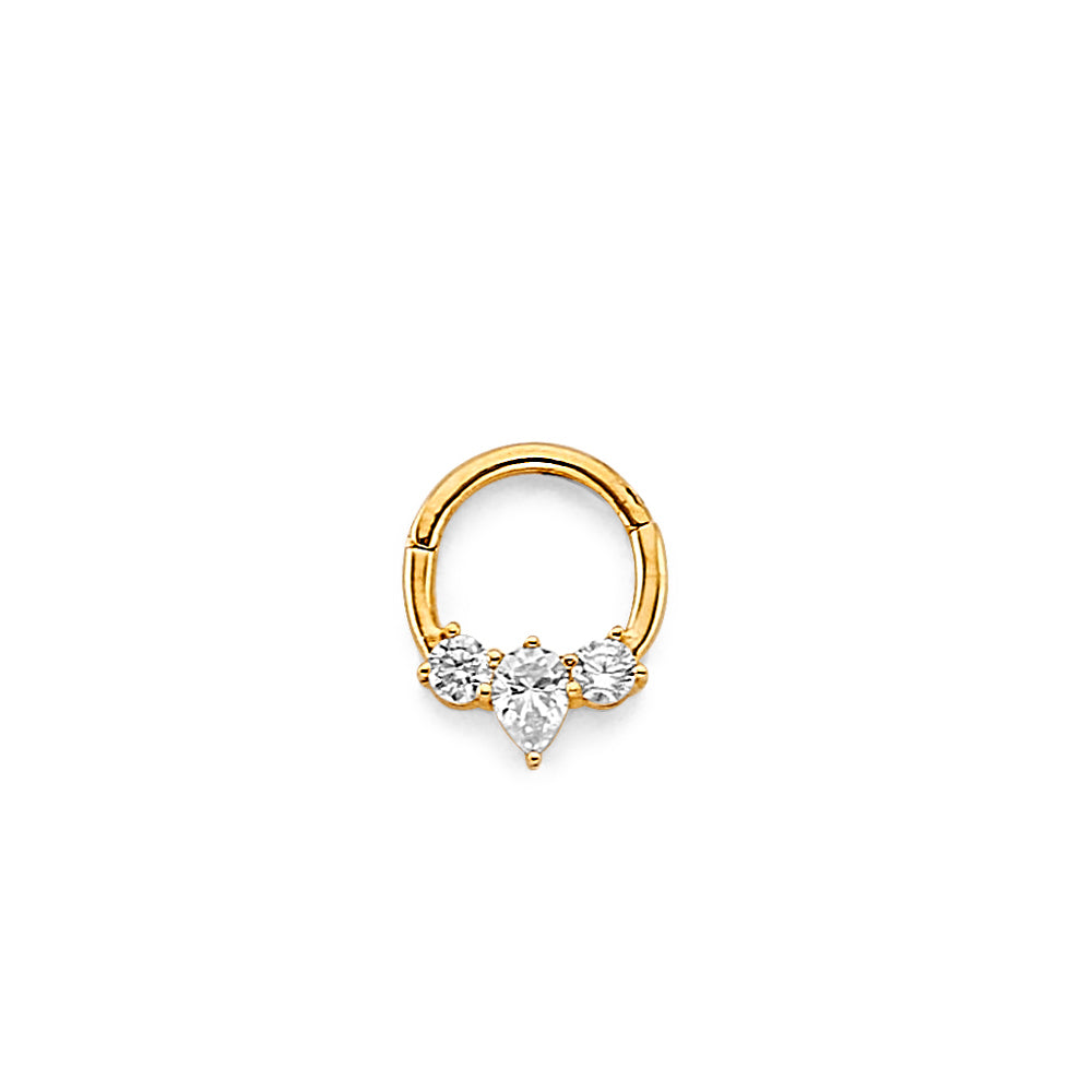 14k Gold CZ Nose Ring l Gold Diamond Huggie Hoop Earring