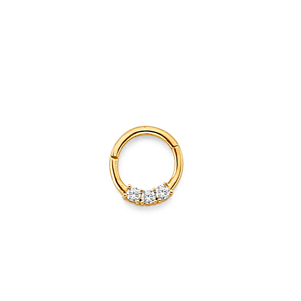 14k Gold CZ Nose Ring l Gold Diamond Huggie Hoop Earring