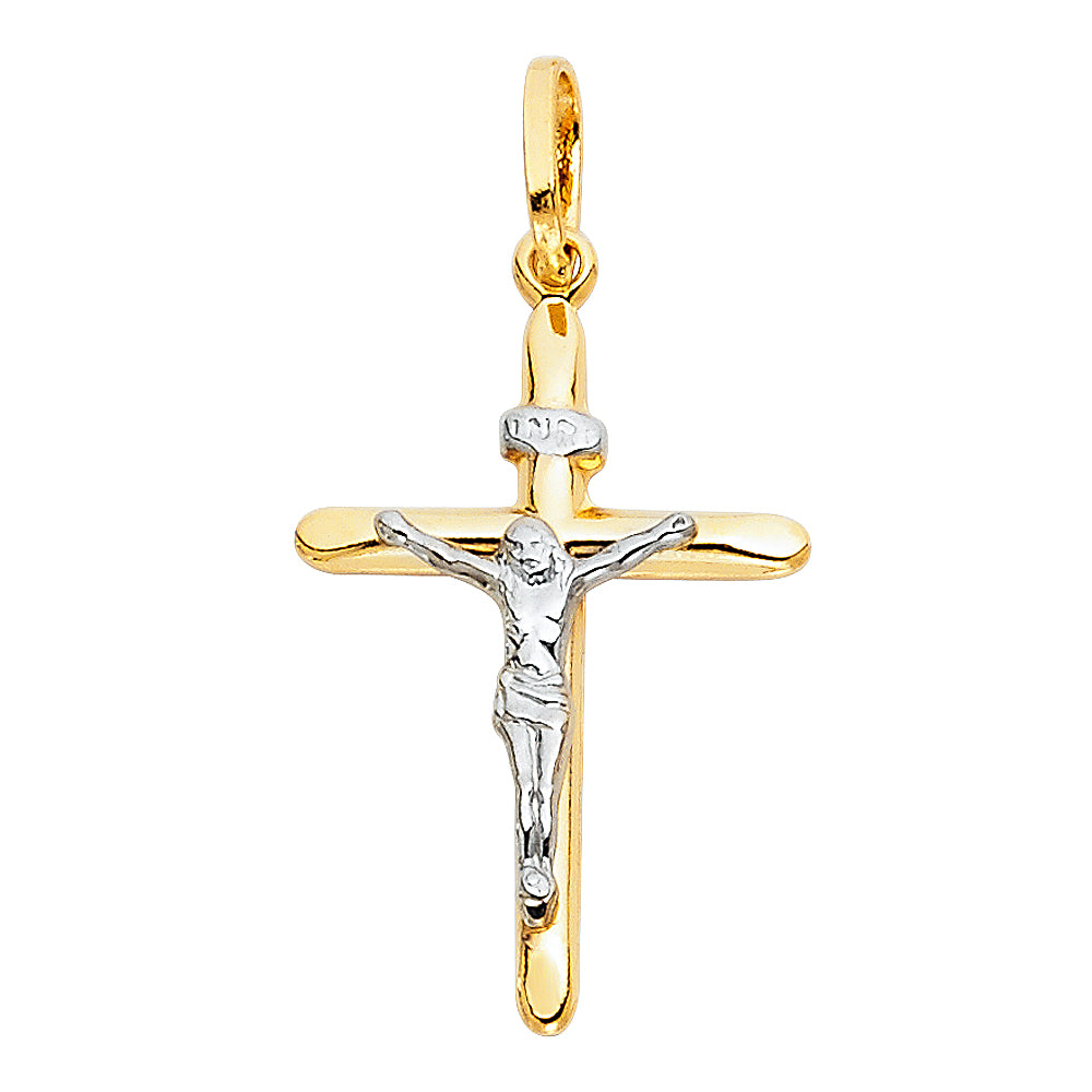 14K Two-Tone Gold Crucifix Pendant l Real Gold Cross Necklace Charm