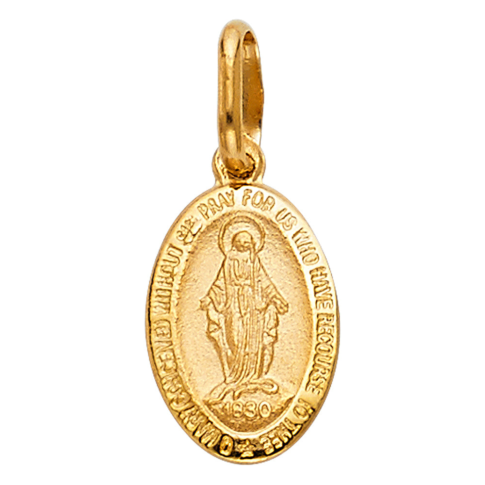 14K Gold Miraculous Medal Pendant | Virgin Mary Oval Charm