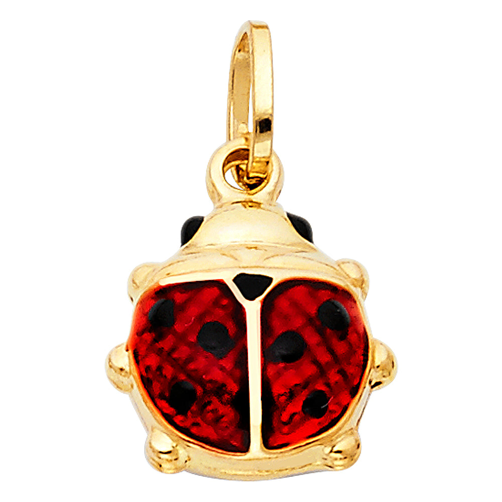 14K Solid Gold Ladybug Pendant – Red & Black Enamel Charm – Good Luck Jewelry