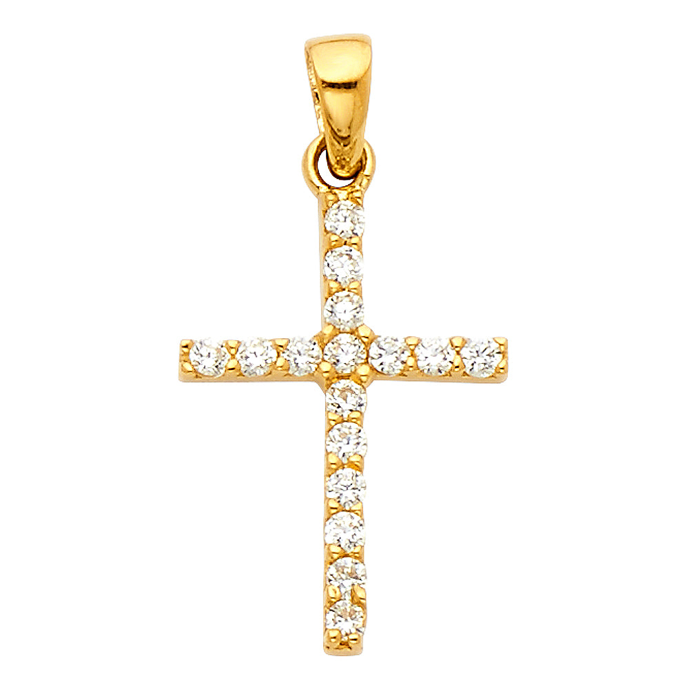 14K Gold CZ Cross Pendant | Dainty Religious Charm