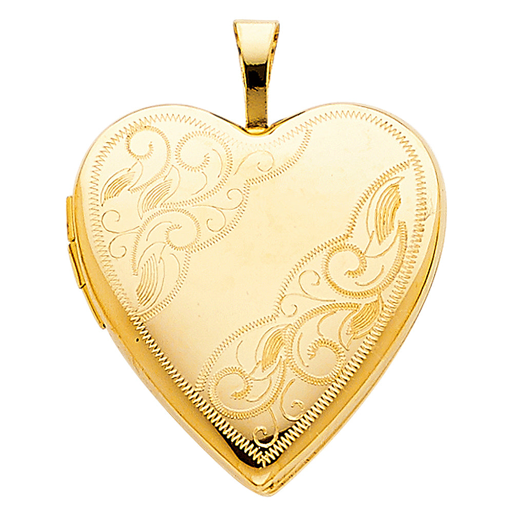 14K Solid Gold Heart Locket Pendant – 23mm x 18mm Photo Keepsake Necklace Charm