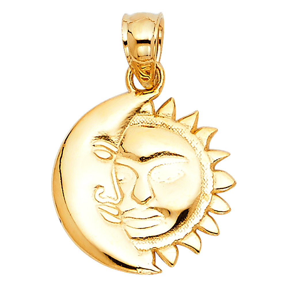 14K Gold Moon & Sun Pendant l Celestial Face Charm l Real Gold Astrology Jewelry
