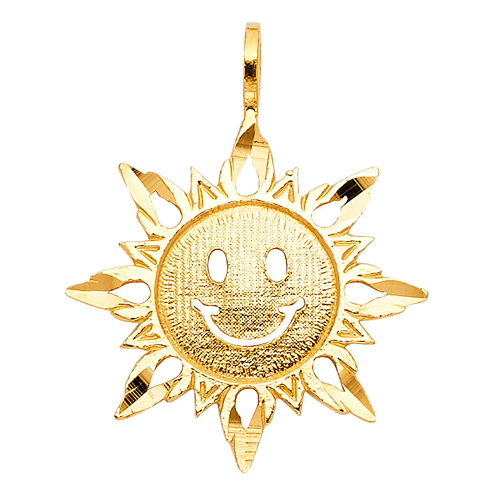 14K Gold Smiley Sun Pendant l Sunshine Charm
