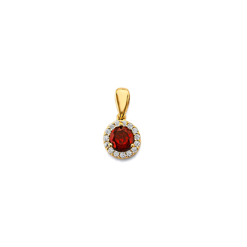 14K Gold Birthstone Pendant – Round Gemstone Necklace Charm | January to December Stones