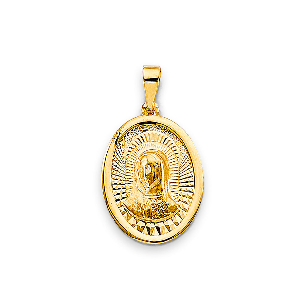 14K Gold Virgin Mary Pendant l Oval Religious Medal