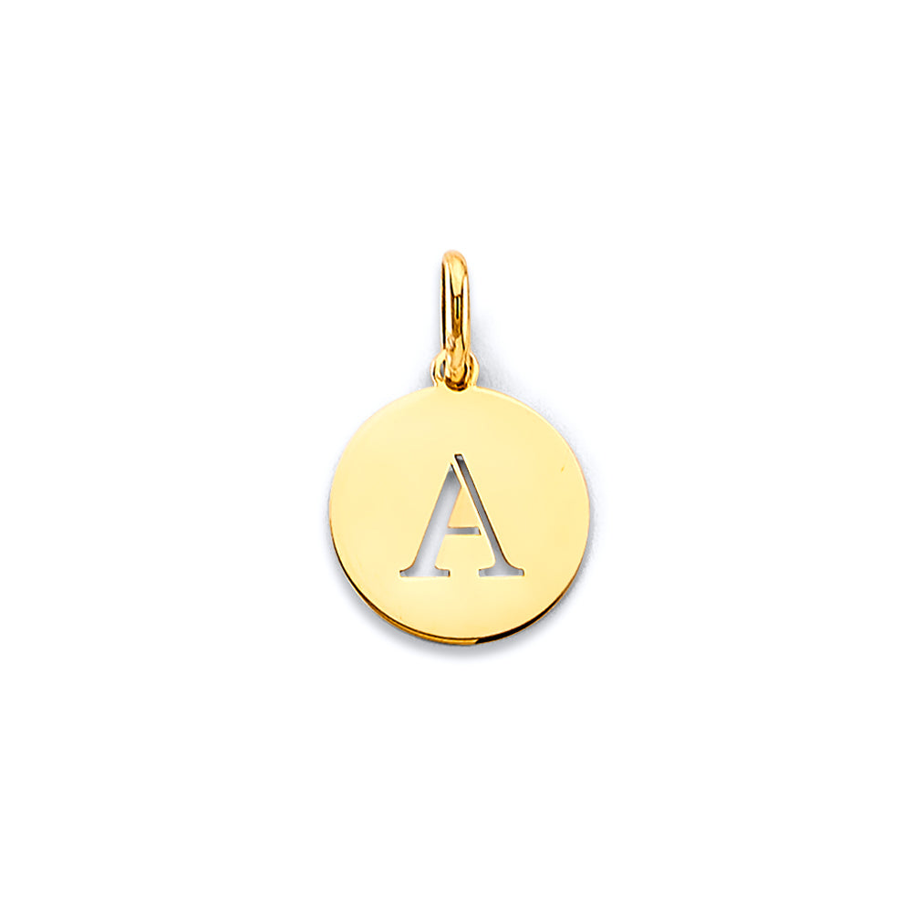 14K Gold Initial Pendant l Cut-Out Letter Charm l Personalized Disc Necklace