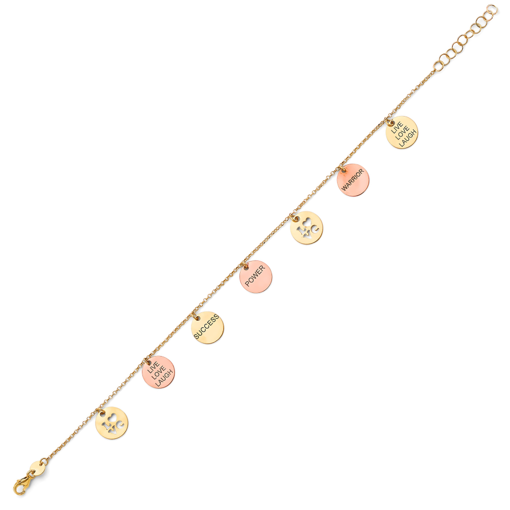 14K Gold Two-Tone Charm Bracelet – Women’s Adjustable 7”+1”