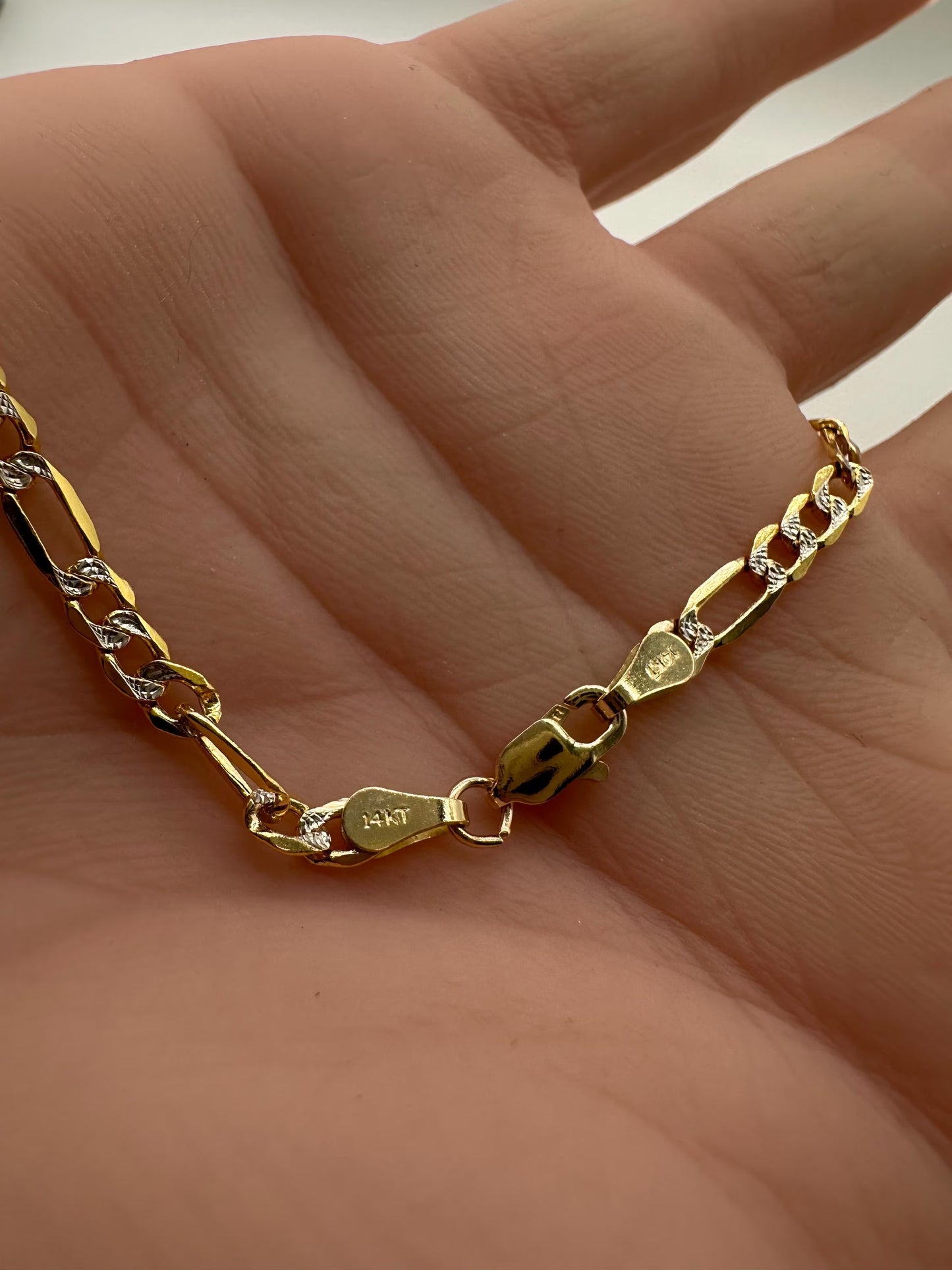 14K Gold Figaro Chain – Hollow 3+1 Link WP Necklace or Bracelet, 3.5mm