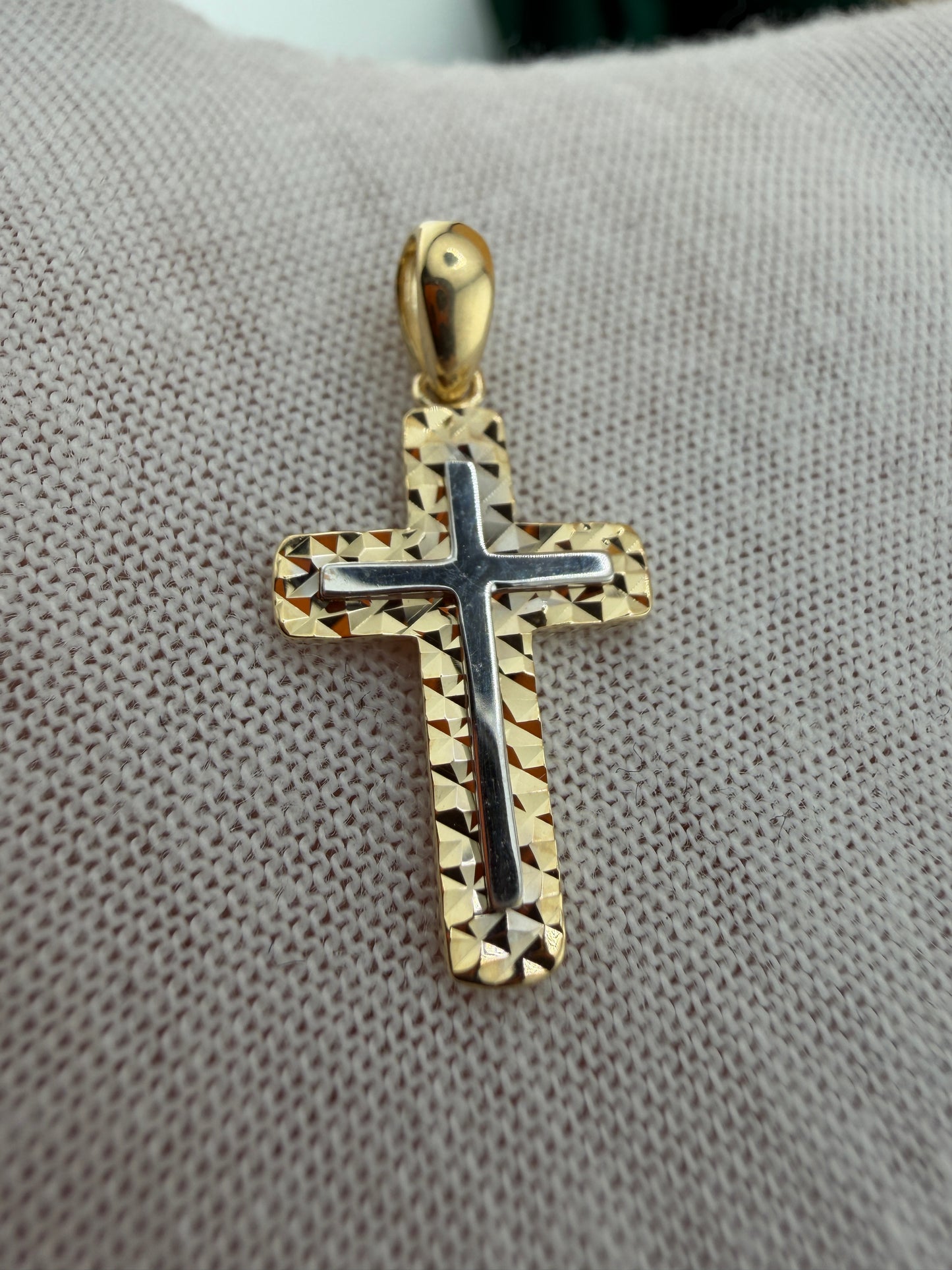 14K Two-Tone Gold Cross Pendant – Real Solid Gold Religious Char