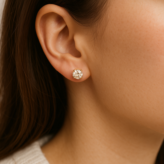 14K Gold Diamond Stud Earrings – Round Cut Solitaire Studs