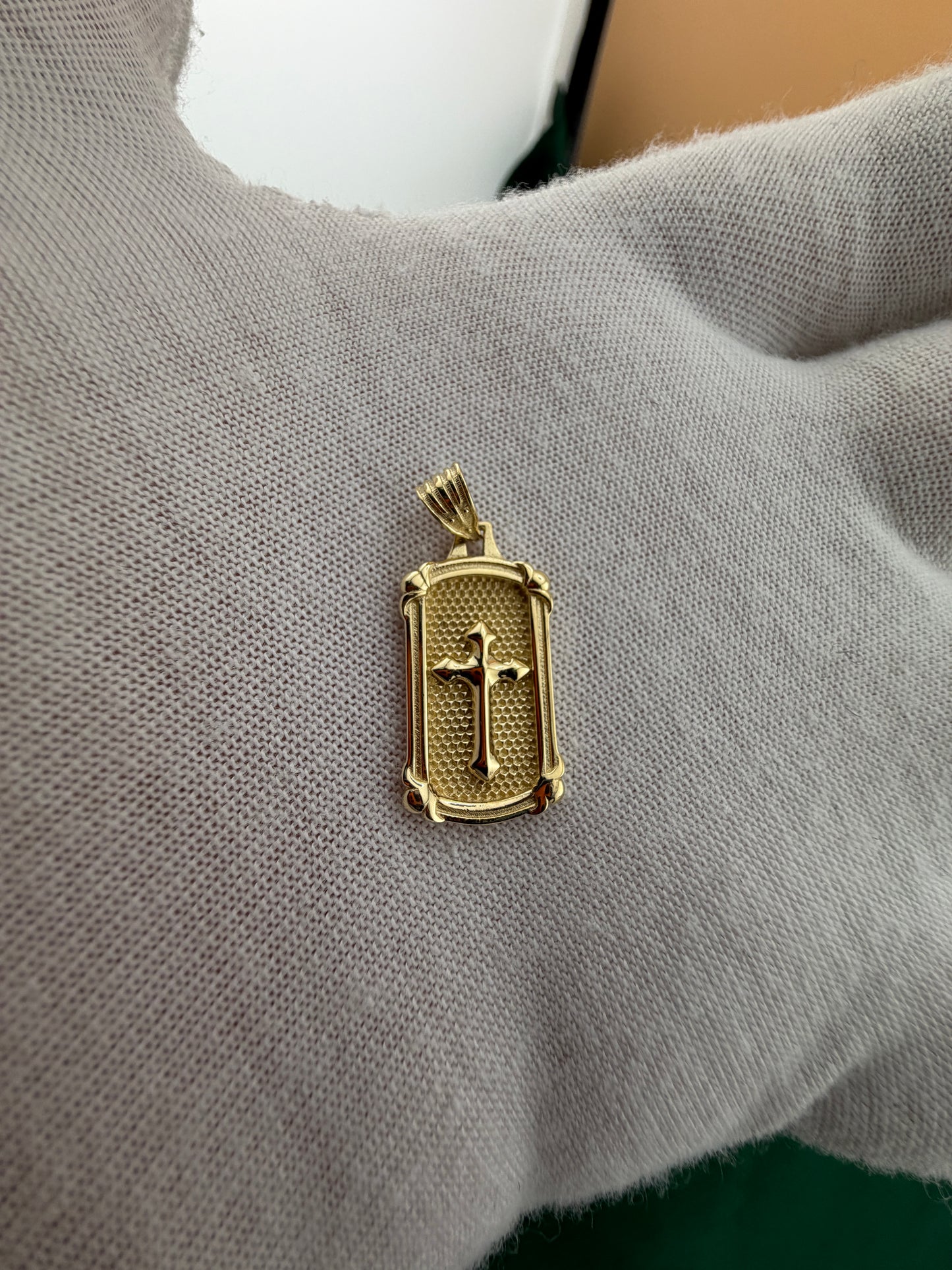 14K Yellow Gold Frame Cross Pendant – Classic Religious Charm