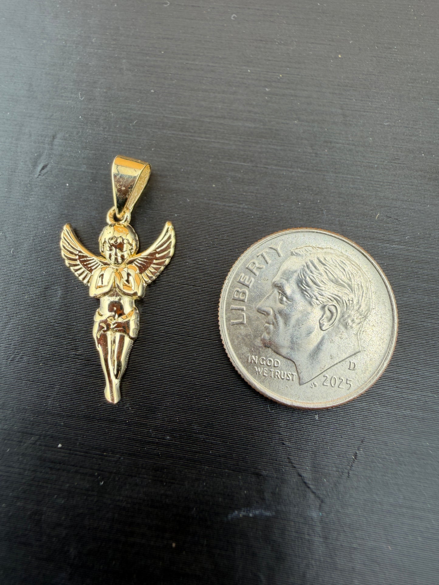 14K Yellow Gold Angel Pendant – Real Solid Gold Guardian Charm