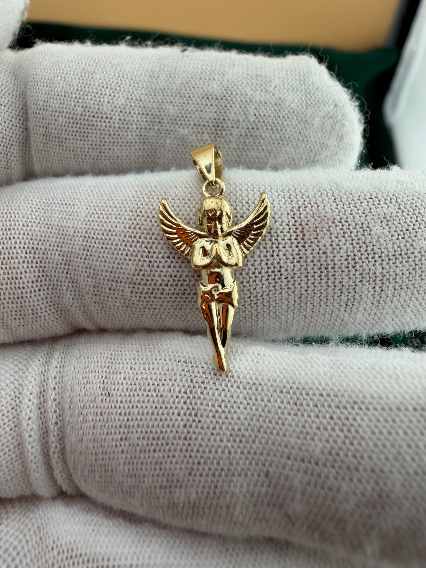 14K Yellow Gold Angel Pendant – Real Solid Gold Guardian Charm