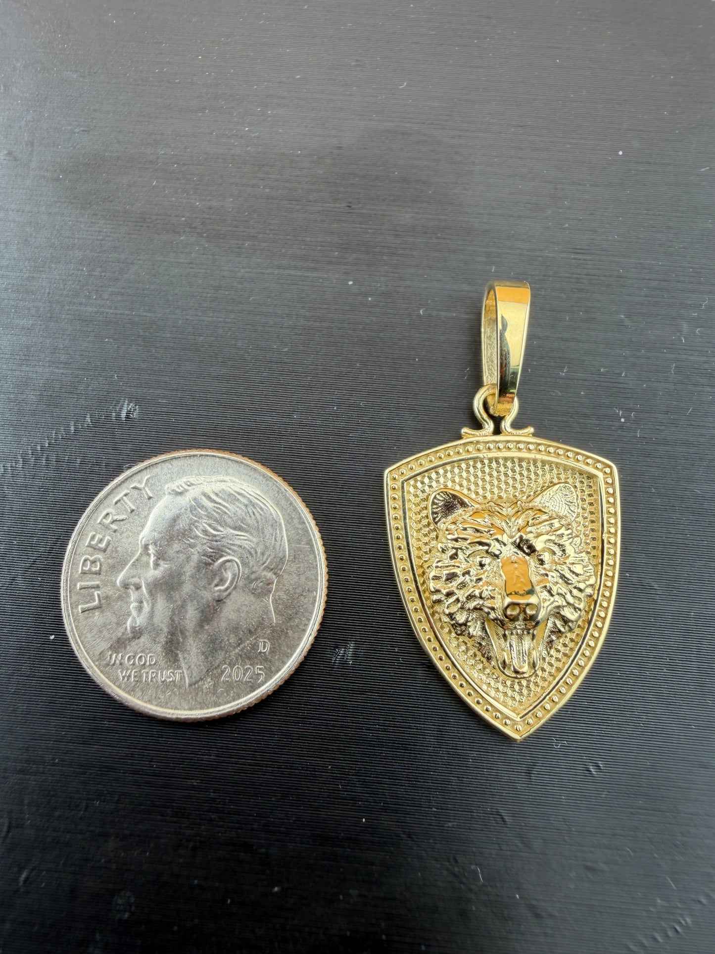 14K Yellow Gold Shield Tiger Face Pendant – Real Solid Gold Power Symbol