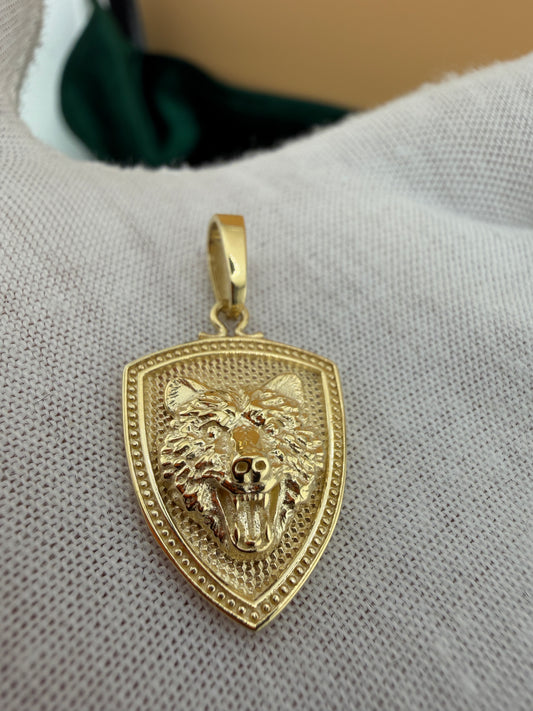 14K Yellow Gold Shield Tiger Face Pendant – Real Solid Gold Power Symbol