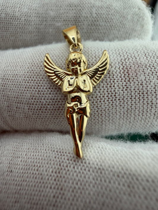 14K Yellow Gold Angel Pendant – Real Solid Gold Guardian Charm