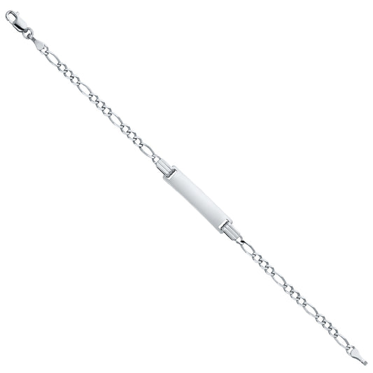 14 K White Gold Figaro 3+1 Baby ID Bracelet - with Free Engraving