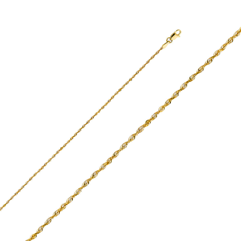 14K Solid Gold Rope Chain Necklace – 1.5mm Super Light