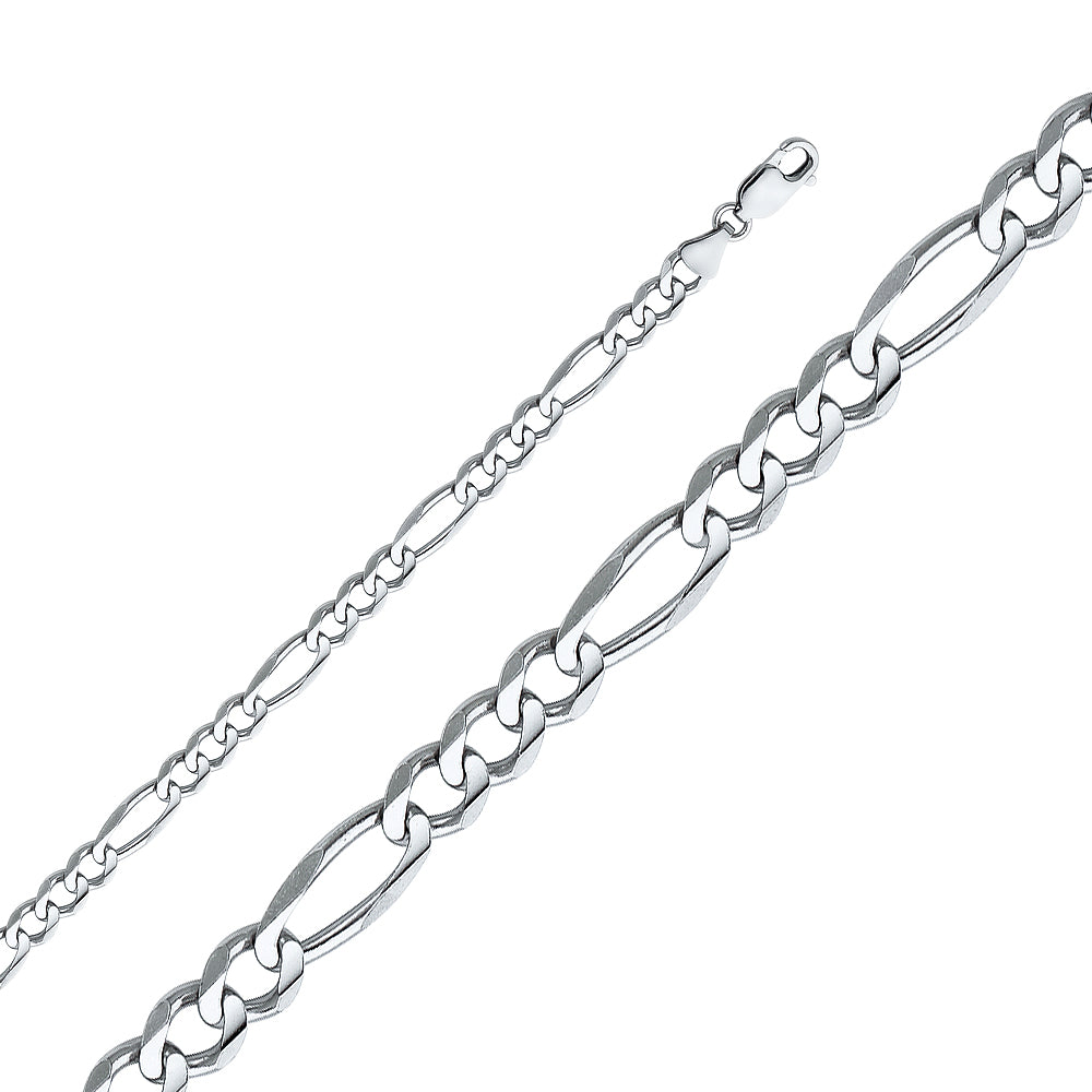 14K White Gold Figaro 3+1 Concave Regular White 6mm Chain - CH-0341