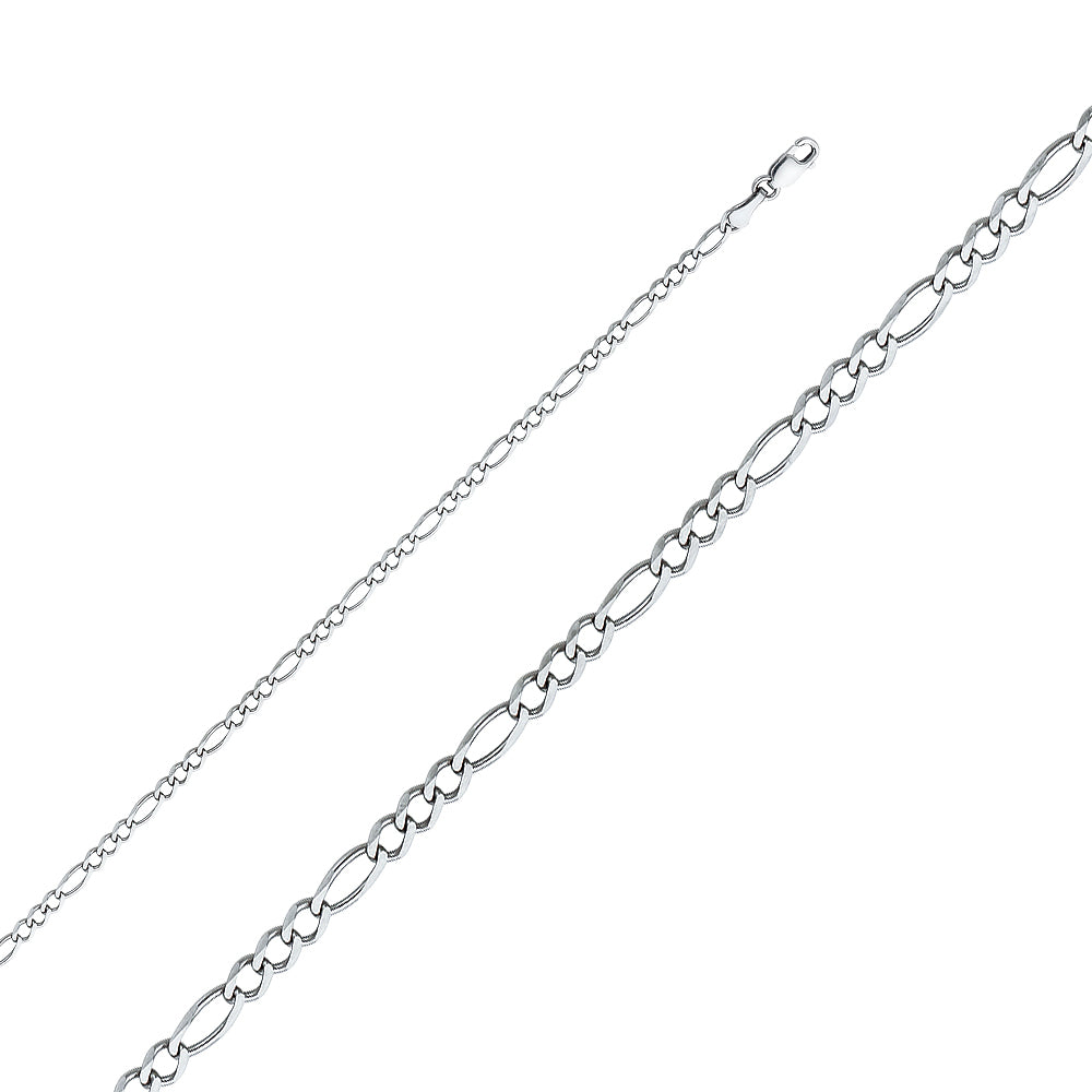 14K White Gold Figaro 3+1 Concave Regular White 2.7mm Chain - CH-0345