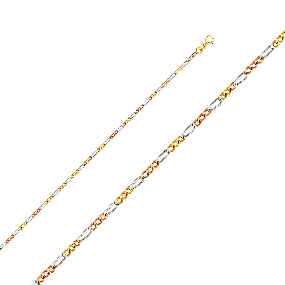 14K Tri-Color Gold Figaro Concave Chain