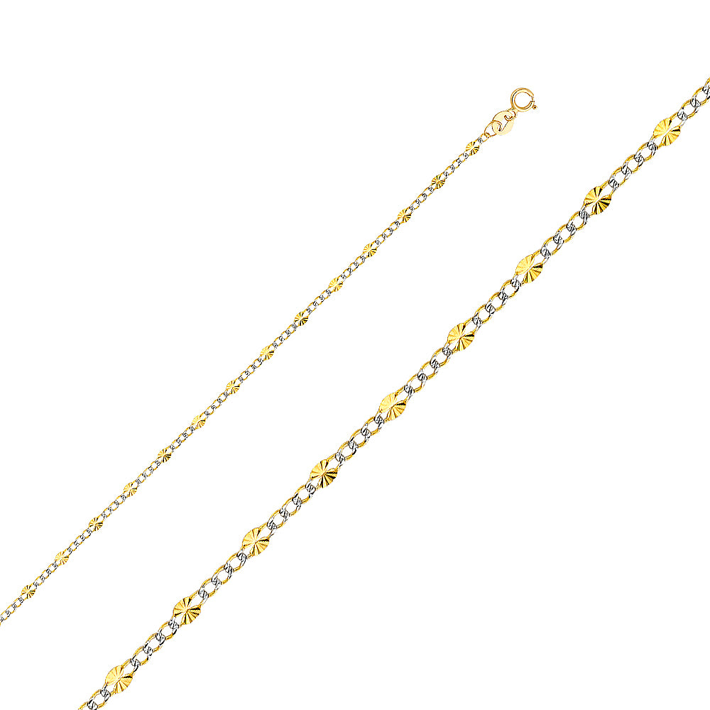 14K Gold Figaro Chain Necklace – 2.5mm 3+1 Link with White Pavé Accents
