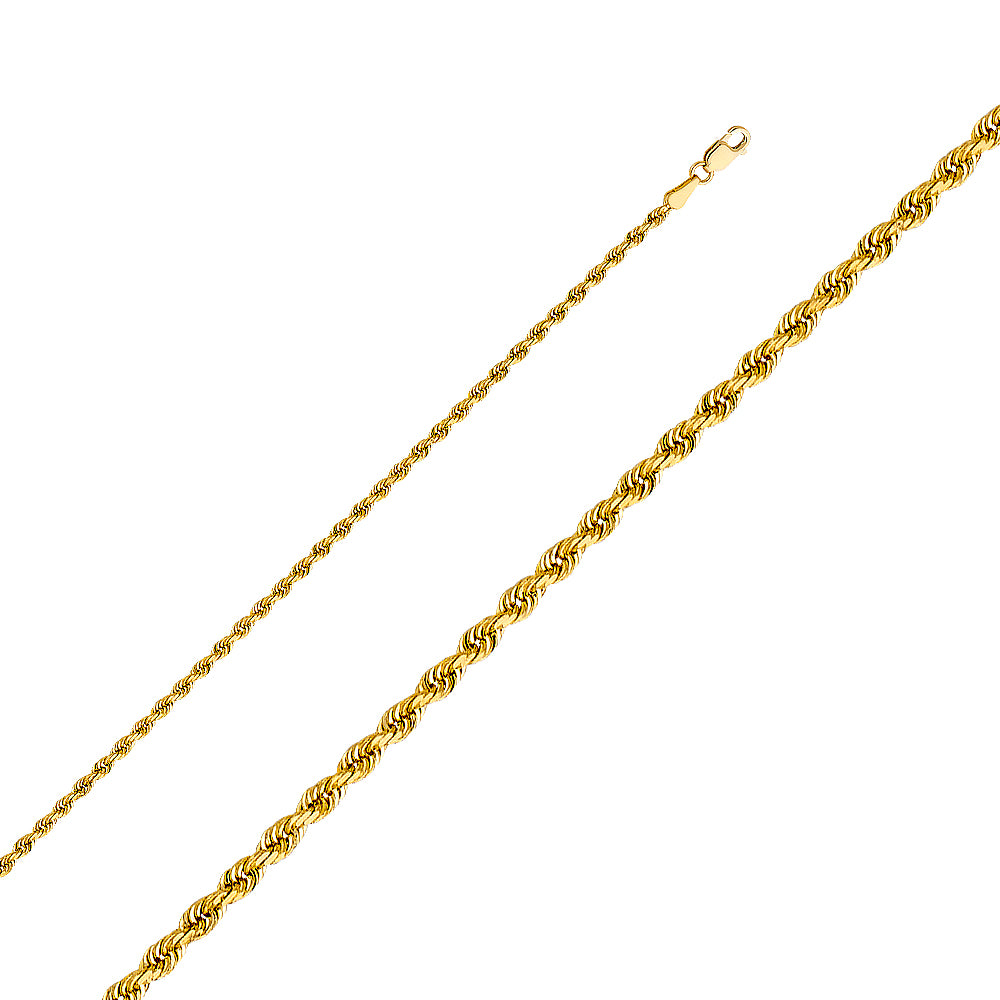 14K Solid Gold Rope Chain 2.4mm – Real Gold Chain for Men & Women