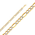 14K White Gold Hollow Bevelled Figaro 3+1 White Pave 6.5mm Chain - CH-0411
