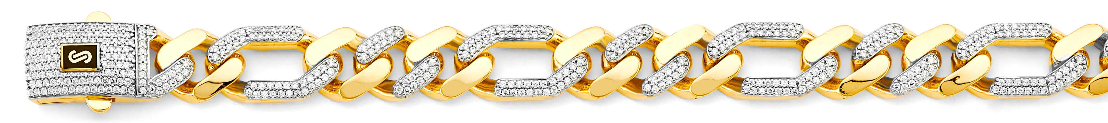 14K Yellow Gold Hollow Monaco Chain Figaro 3+1 with CZ 13.5mm Chain - CH-0587
