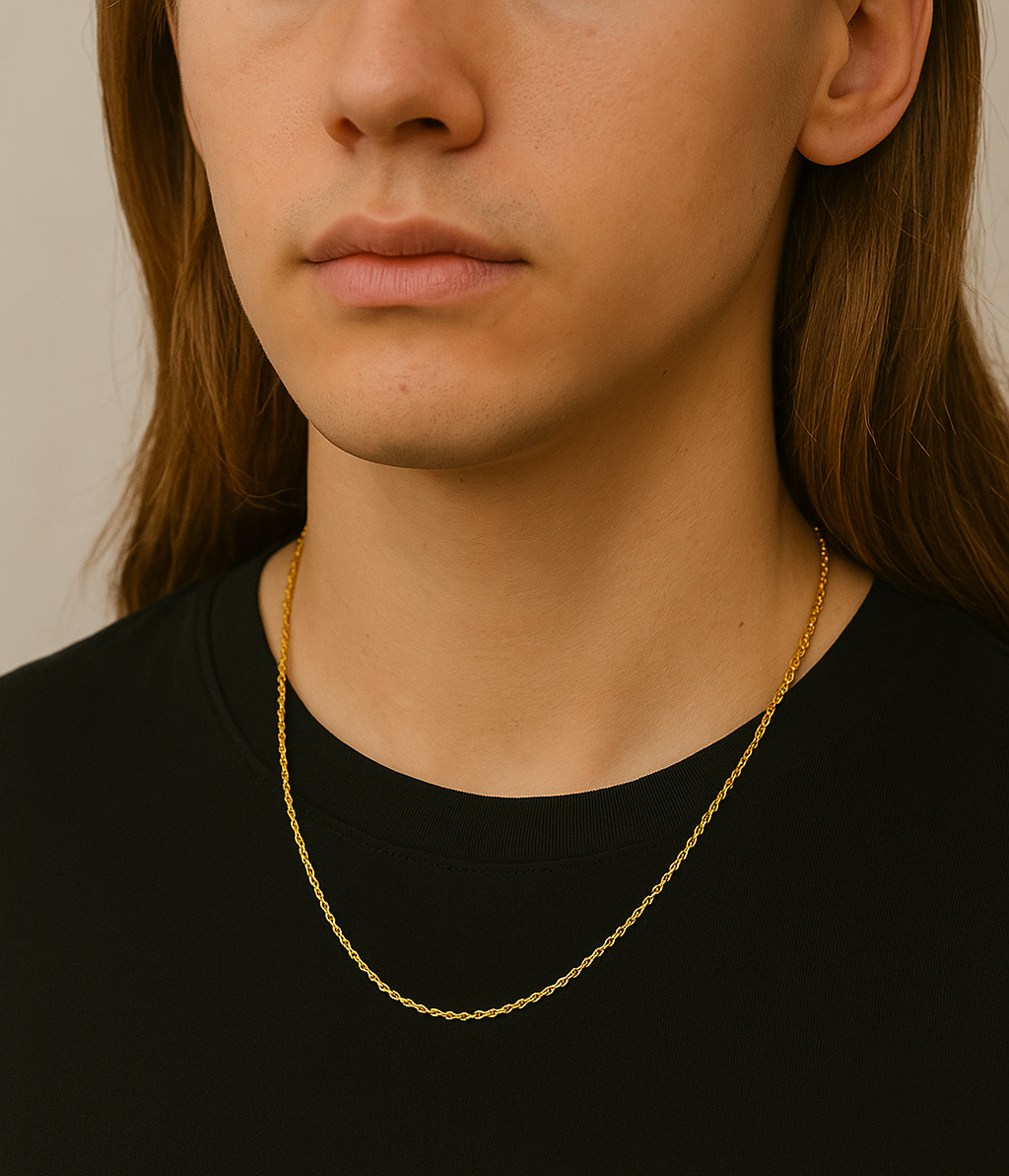 14K Solid Gold Rope Chain Necklace – 1.5mm Super Light