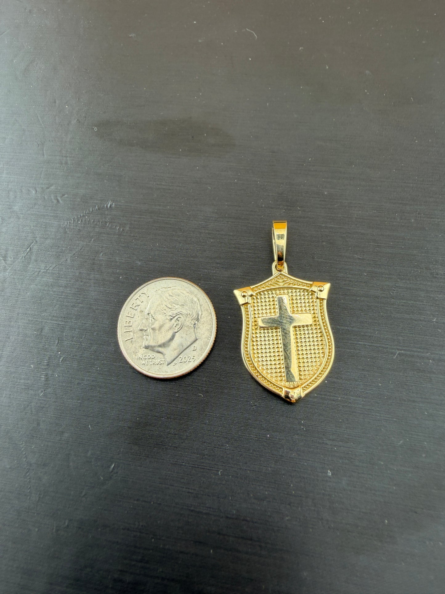 14K Yellow Gold Shield with Cross Pendant – Real Solid Gold Protection Symbol