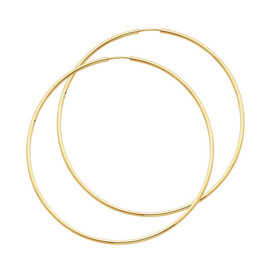 14K Solid Gold Endless Hoop Earrings – Polished Round Tube Hoops in 15mm to 55mm