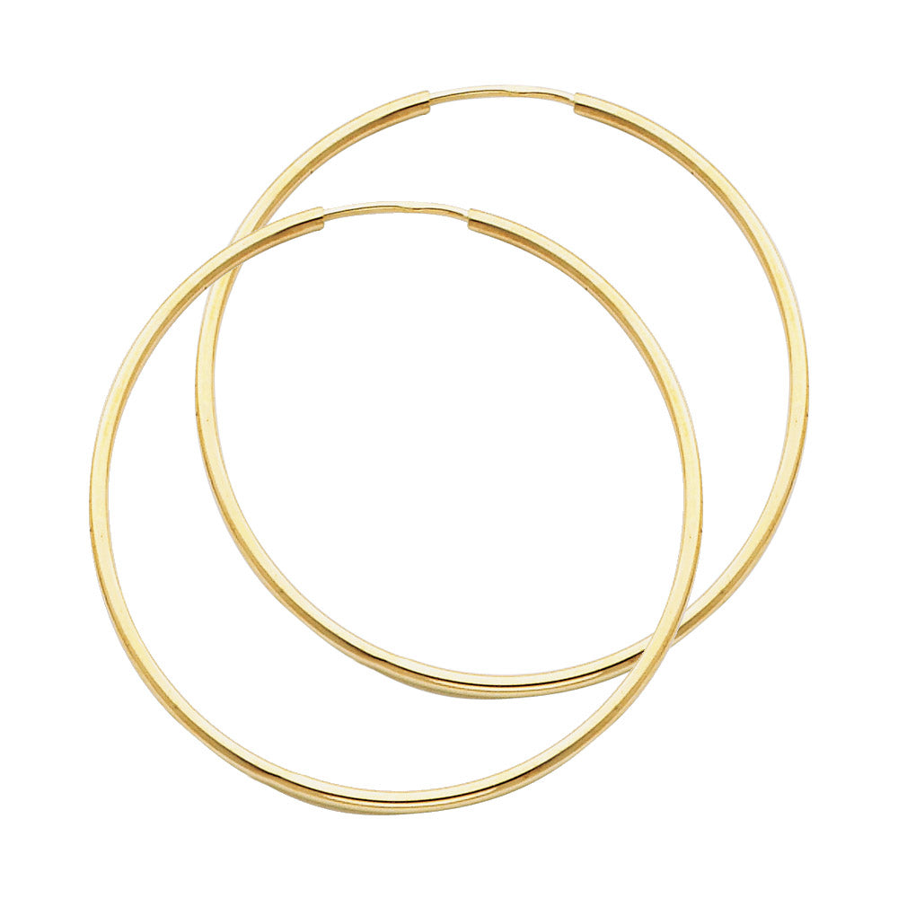 14K Solid Gold Endless Hoop Earrings – Polished Round Tube Hoops in 15mm to 55mm
