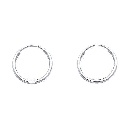 14K White Gold Endless Hoop Earrings – Polished Round Tube Hoops in 15mm to 55mm