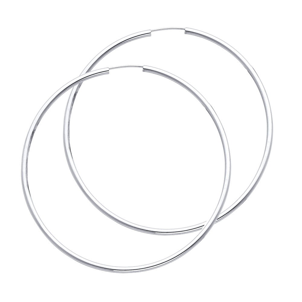14K White Gold Endless Hoop Earrings – Round Tube Polished Hoops in Multiple Sizes