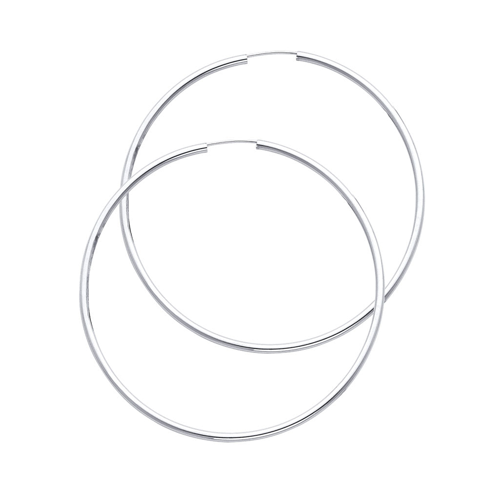 14K White Gold Endless Hoop Earrings – Round Tube Polished Hoops in Multiple Sizes