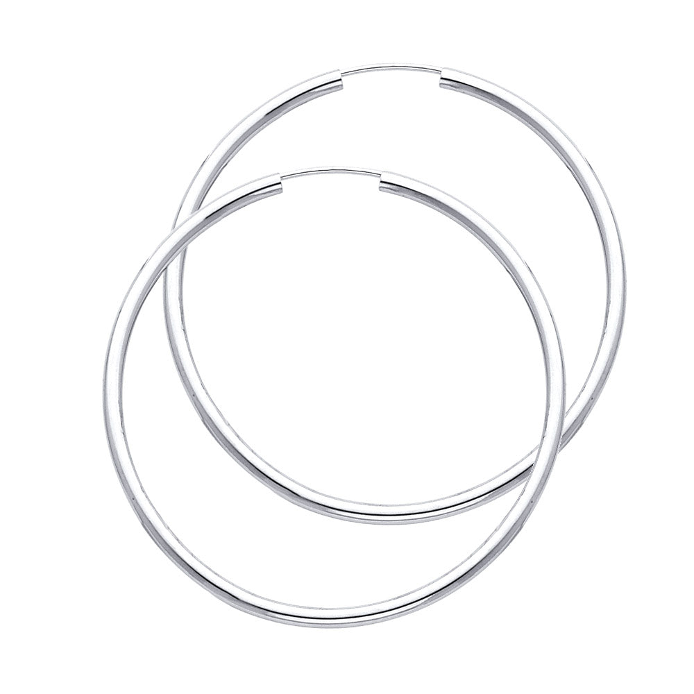 14K White Gold Endless Hoop Earrings – Round Tube Polished Hoops in Multiple Sizes