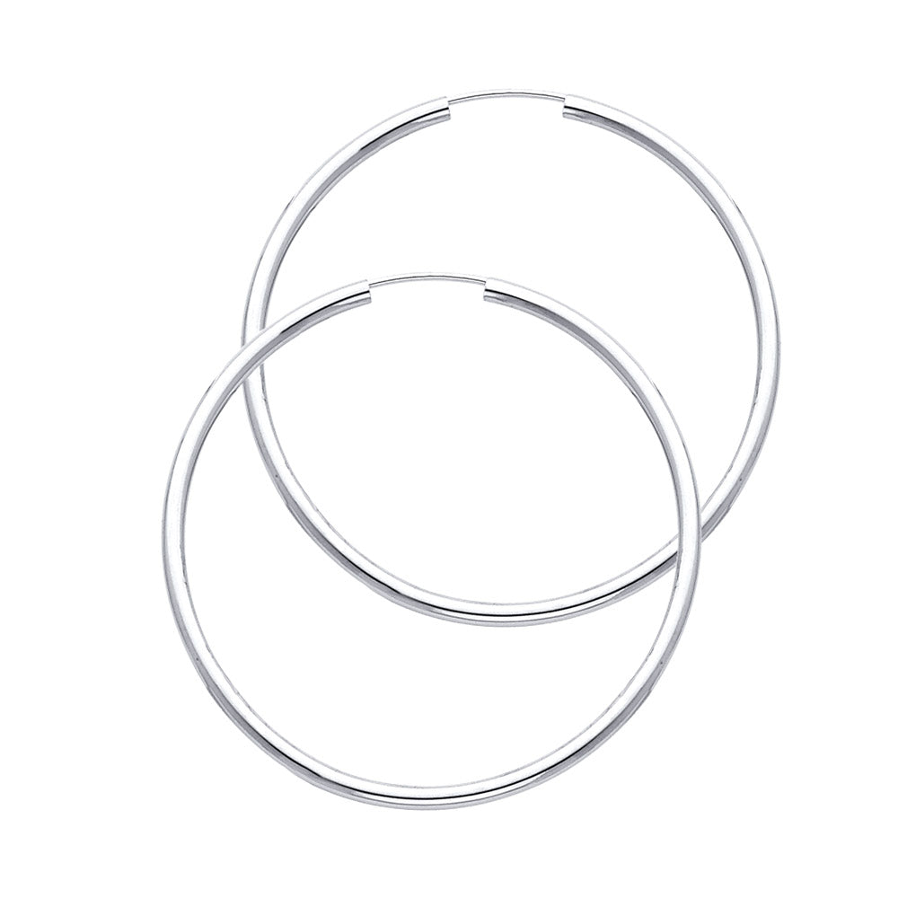 14K White Gold Endless Hoop Earrings – Round Tube Polished Hoops in Multiple Sizes