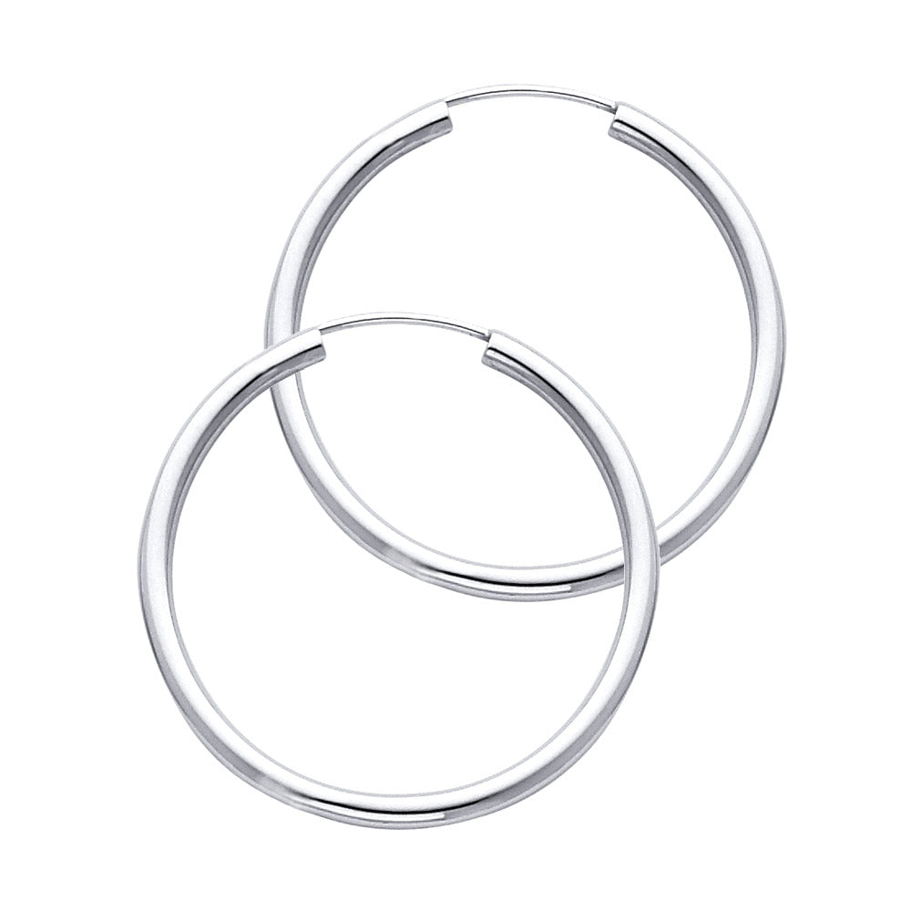 14K White Gold Endless Hoop Earrings – Round Tube Polished Hoops in Multiple Sizes