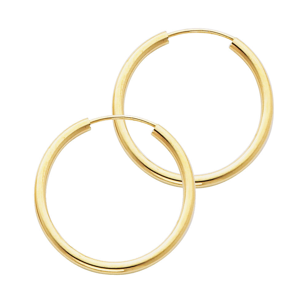 14K Gold Endless Hoop Earrings – 2mm