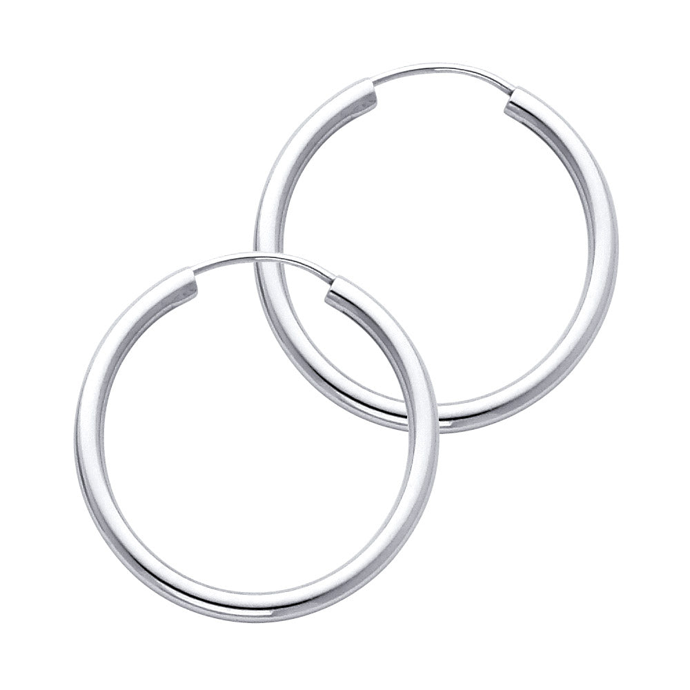 14K White Gold Endless Hoop Earrings – Round Tube Polished Hoops in Multiple Sizes