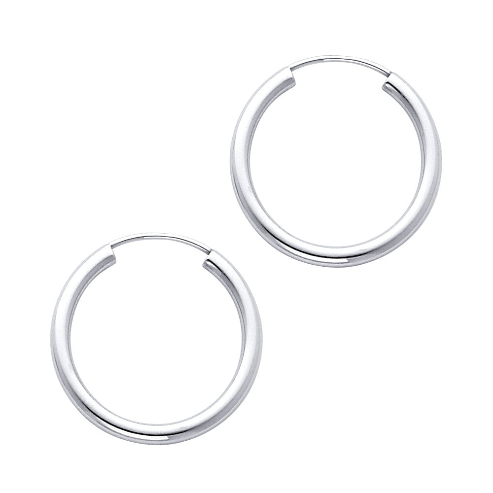 14K White Gold Endless Hoop Earrings – Round Tube Polished Hoops in Multiple Sizes