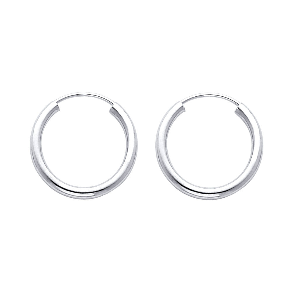 14K White Gold Endless Hoop Earrings – Round Tube Polished Hoops in Multiple Sizes