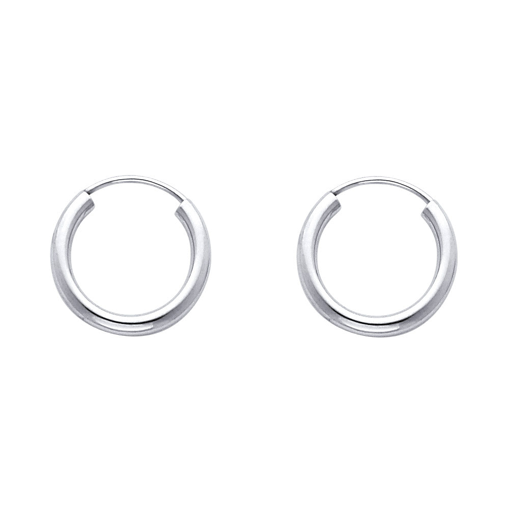 14K White Gold Endless Hoop Earrings – Round Tube Polished Hoops in Multiple Sizes